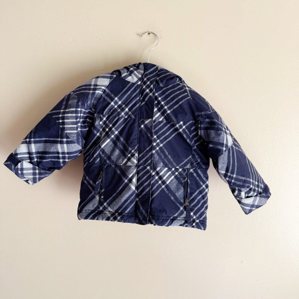 Columbia Blue + White Plaid Hooded Zip Up Coat 2T Winter Outdoors